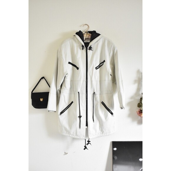 pelle studio Other - Pelle Studio Leather Coat Mens M White Hooded Toggle Vintage Y2K